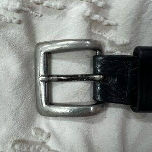 Men's Black Leather Belt with Polished Silver Buckle